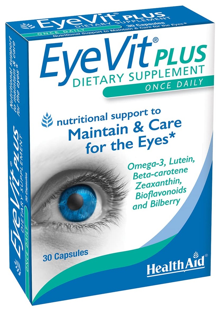 EyeVit Plus – Suplemento de Salud Ocular Una vez Día Silencioso 30 Capsules Silencio Contiene Omega-3, Lutein, Beta-Caroteno, Zeaxanthin, Bioflavonoids &amp; Bilberry