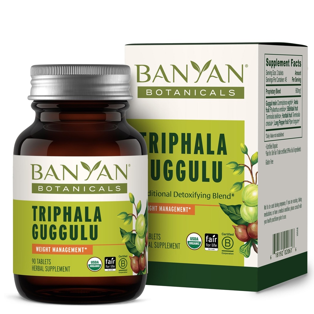 Botánicos de Banyan Triphala Guggulu – Suplemento Orgánica de Triphala con Guggulu Resin – Suplemento de Detox Herbal para apoyar la Digestión Saludable* – 90 Tabletas – No GMO Fuente sostenible Vegan