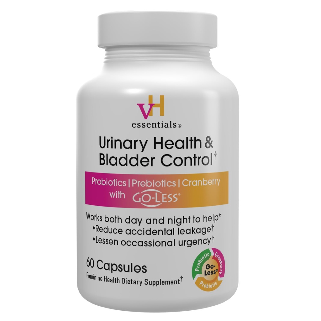 VH esencial Control de la vejiga, Extracto de Arándano, Prebióticos y Probióticos, Soporte de Salud Femenino de 24 horas, Reduce el Leakage Ocasional, apoya la salud vaginal, 60 cápsulas