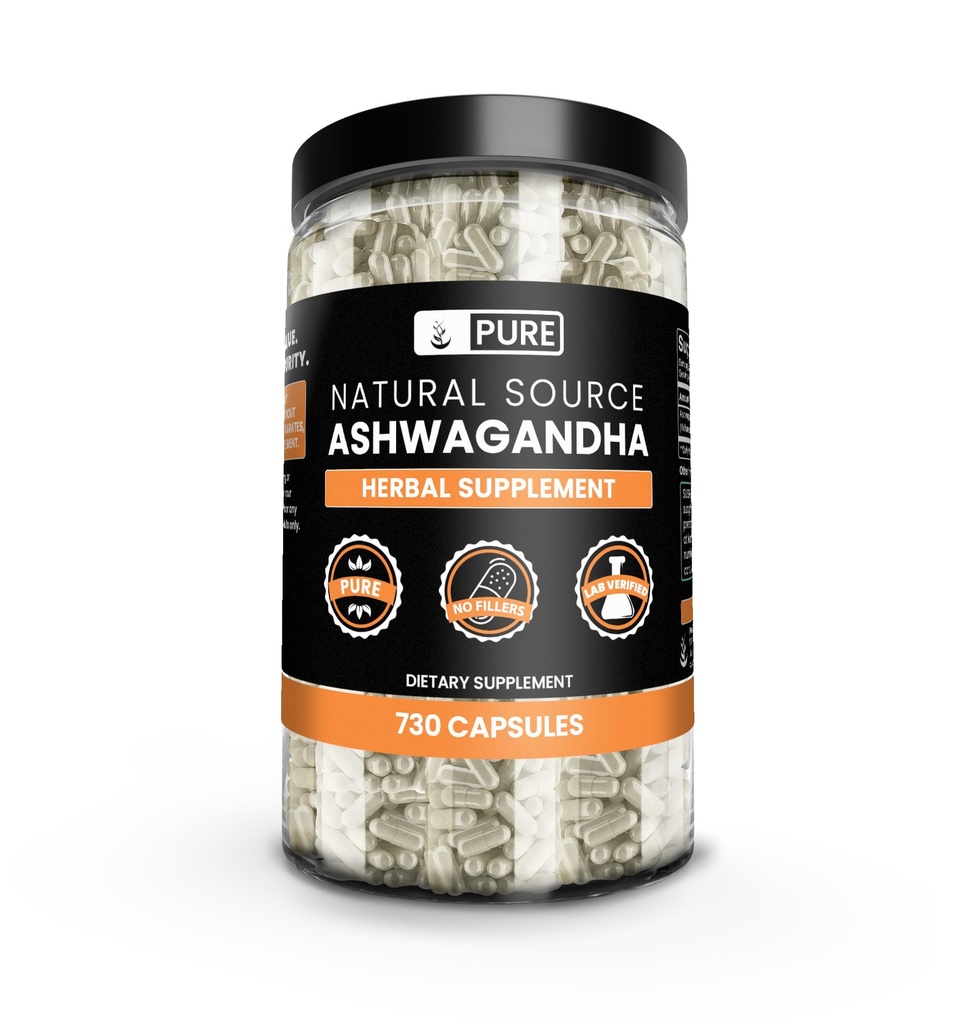 Ingredientes originales puros Ashwagandha (730 capsules) No hay magnesio o rifles de arroz, siempre puros, lab verificados