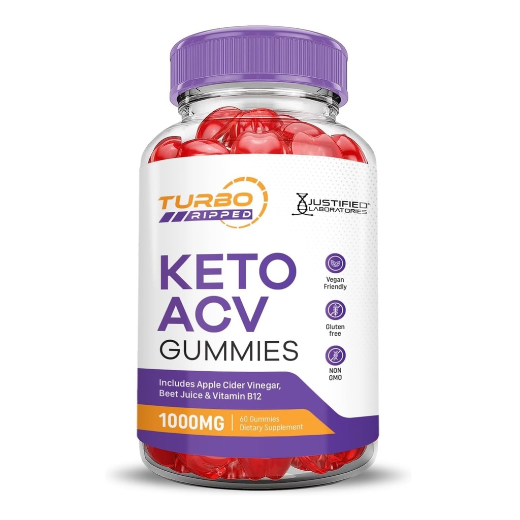 Laboratorios Justificados Turbo Ripped Keto ACV Gummies Advanced Formula 1000MG Turbo Ripped Keto Gummies Apple Sider Vinegar Formulado con Pomegranate Beet Juice Powder B12 Vegan Non GMO 60 Gummys
