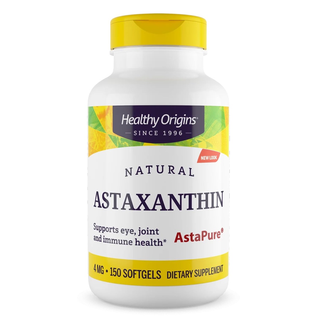 Orígenes saludables Astaxanthin 4 mg (Natural, Astapure, Non-GMO, Gluten Free, Eye Support, Joint Support, Immune Support), 150 Softgels