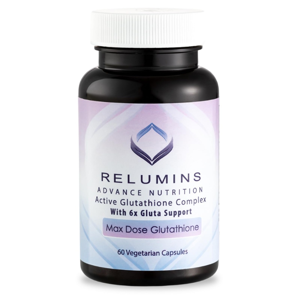 Relumins Advance White Active Glutathione Complex - Max Dose 900mg Glutathione con 6X Boosters, ALA & NAC - Anti-Aging Skin Suplemento - 60 cápsulas vegetarianas (30 piezas)