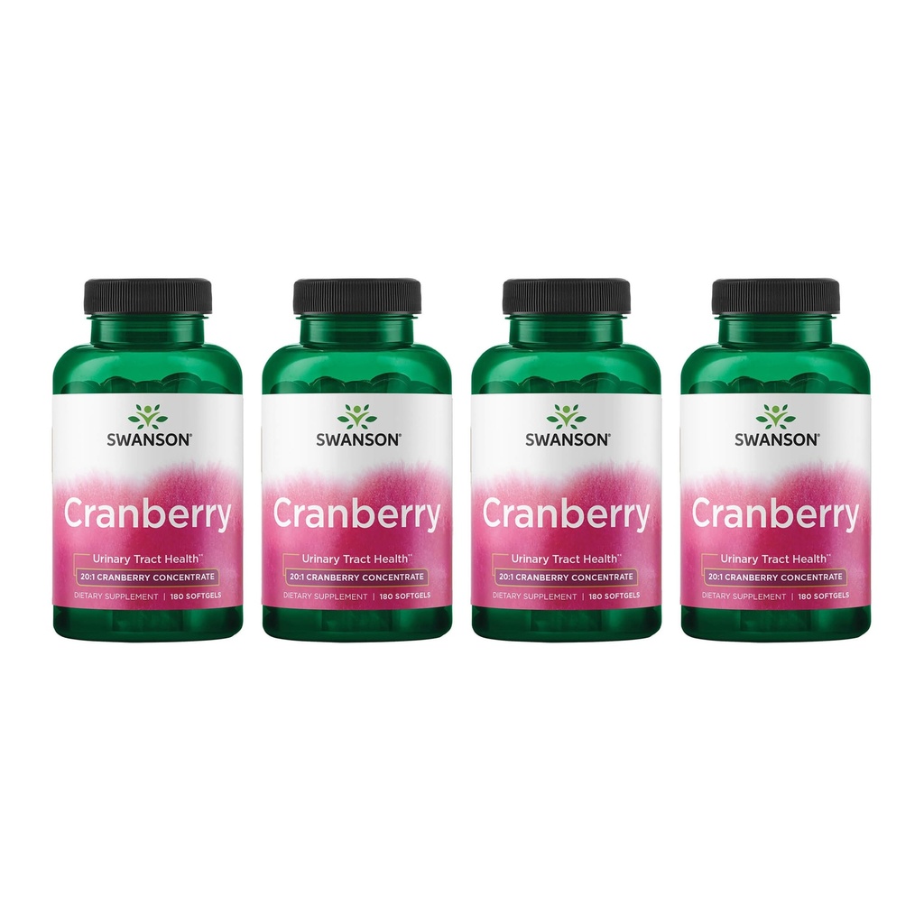 Swanson Cranberry - Asistencias Urinary Tract Health, control de vejiga " promueve la función sana del riñón - Suplemento Hecho con 20:1 Cranberry Juice Concentrate - (180 Softgels) 4 Pack