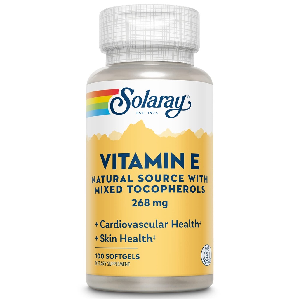 SOLARAY Vitamina E d-Alpha Tocopherol 268mg (400 UI) vivieron la salud del corazón y la piel, Antioxidante Actividad Apoyo  100ct