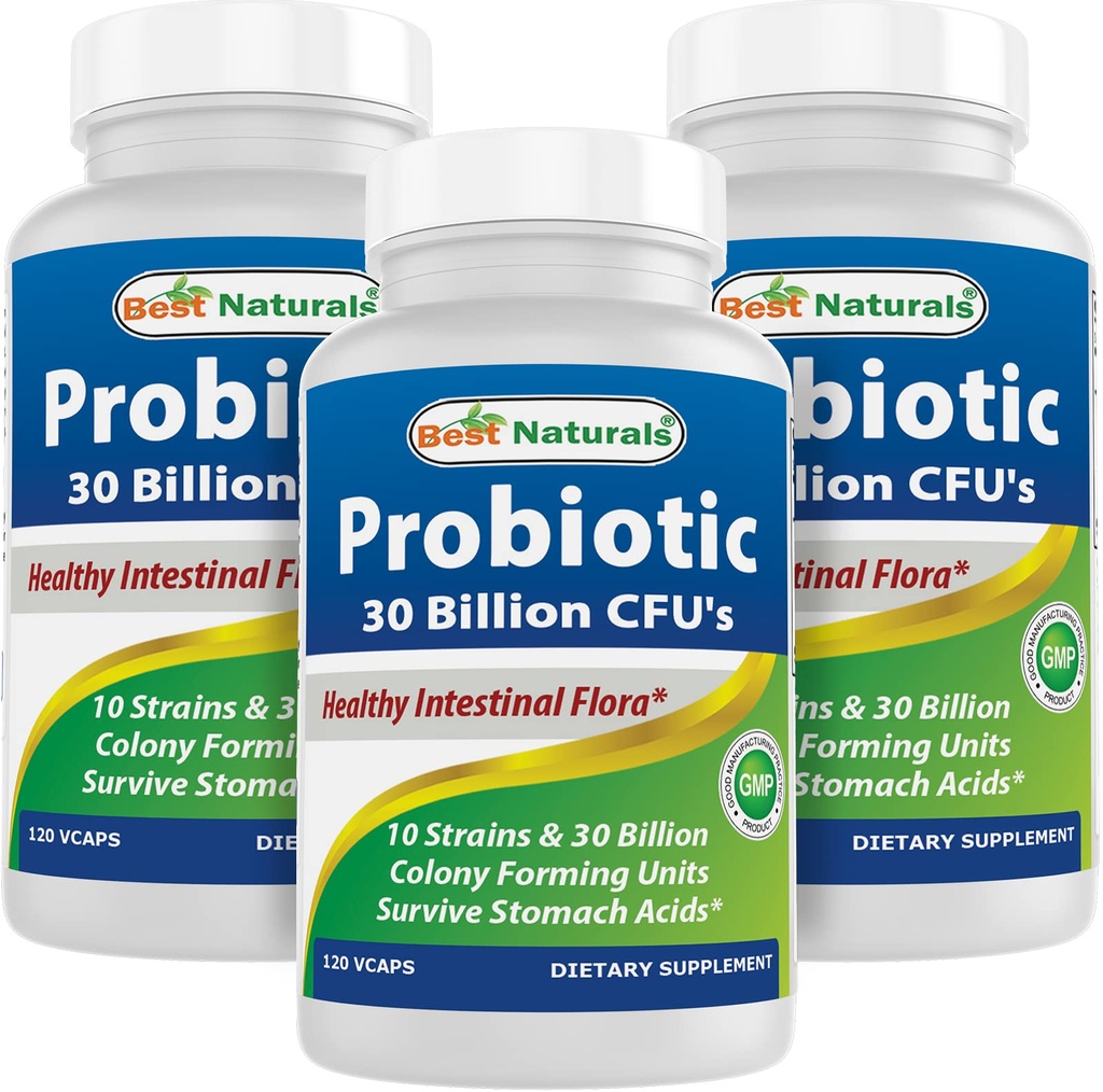 Best Naturals Probiotic 10 Strains 30 Billion Shelf Stable 120 Veggie Caps (120 Cuenta (Pack of 3))