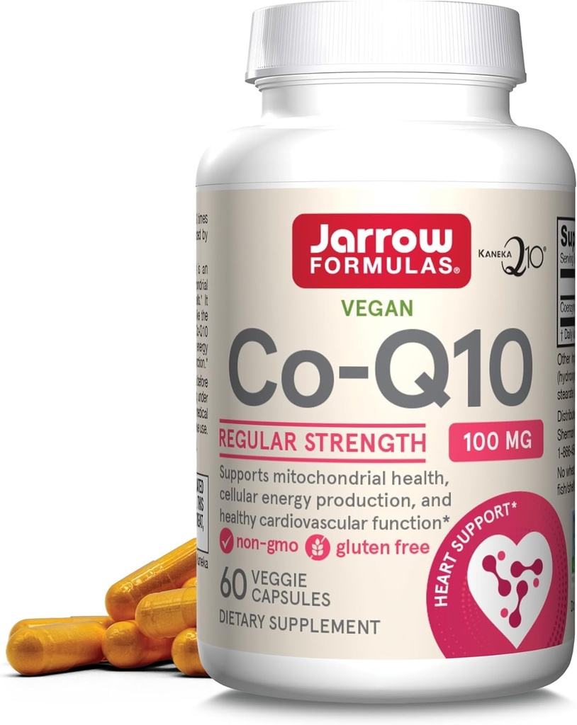Jarrow Formulas Co-Q10 100 mg - 60 Veggie Caps - Antioxidante Apoyo para la Salud Mitocondrial, Producción Energética & Función Cardiovascular - Hasta 60 Servimientos