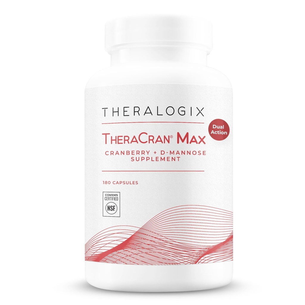 Theralogix TheraCran Max - Arándano + D-Mannose Suplemento para Hombres &amp; Mujeres - Urinary Tract Health Support - 90-Day Supply - NSF Certified - 180 Capsules