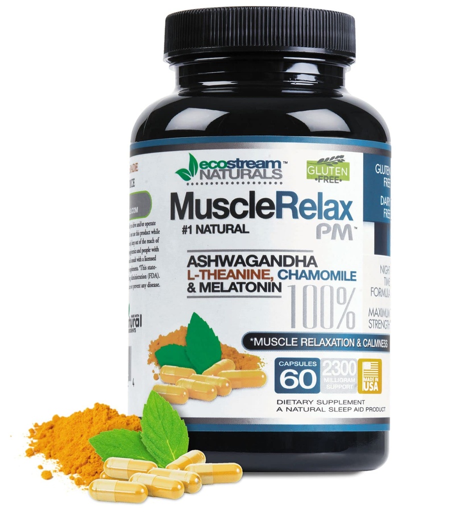 Natural Night-Time Support Muscle Relax PM - Más de 2.300 Milligrams Strength - Ease Night Time Capsules Descanse con Magnesium, Ashwaganha, Valerian, Passion Flower