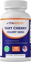 Vitamatic Tart Cherry 20X Extract with Celery Seed 10X Concentrated Extracts - 180 Veg Capsules - Vegetarian, Non-GMO, and Gluten Free