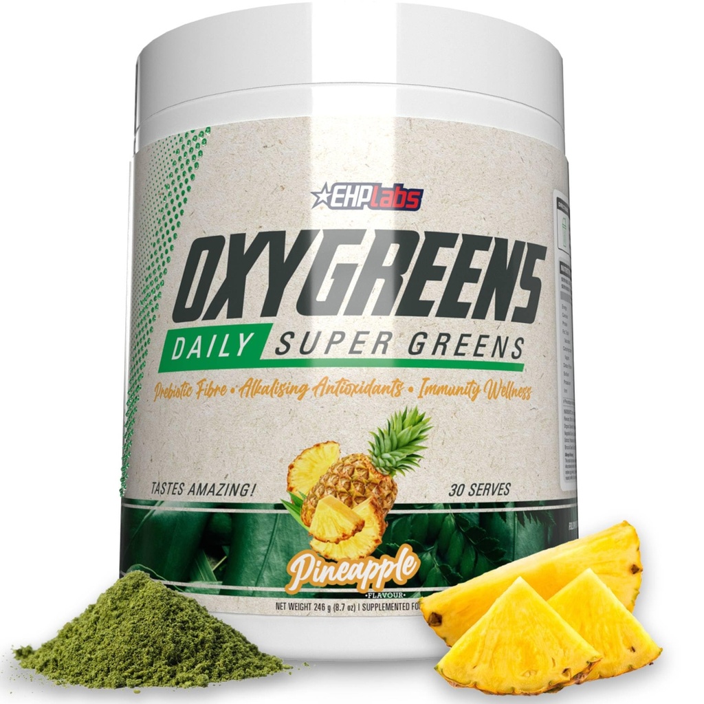 EHP Labs OxyGreens Super Greens Powder - Spirulina & Chlorella Superfood, Green Juice Powder & Greens Suplementos con Fibre Prebiótico, Antioxidantes & Immunity Support, 30 Serves (Pineapple)