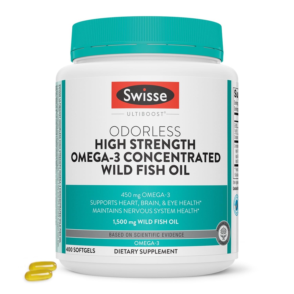 Swisse Wild Fish Oil Omega 3 Suplementos para Mujeres y Hombres TENIDO EPA DHA Fish Oil Suplementos TEN Odorless - Ayuda a apoyar Brain, Eye and Heart Health TEN High Strength 1500 mg TEN 400 Softgel Pills
