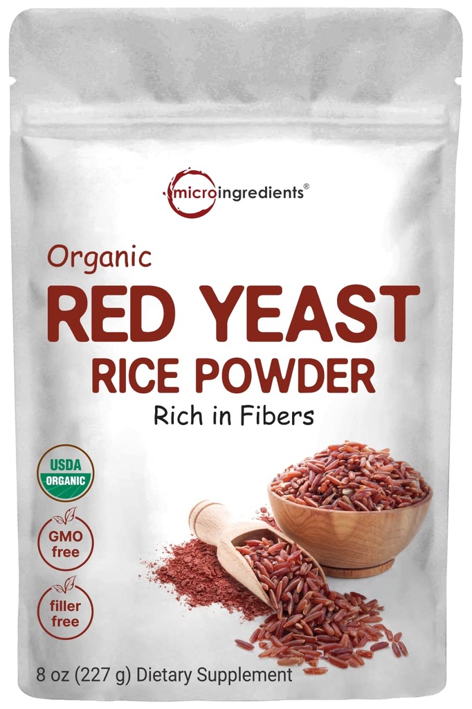 Micro Ingredientes Polvo de arroz ecológico de levadura roja, 8 onzas (1 año de suministro), No GMO, Amistad vegano