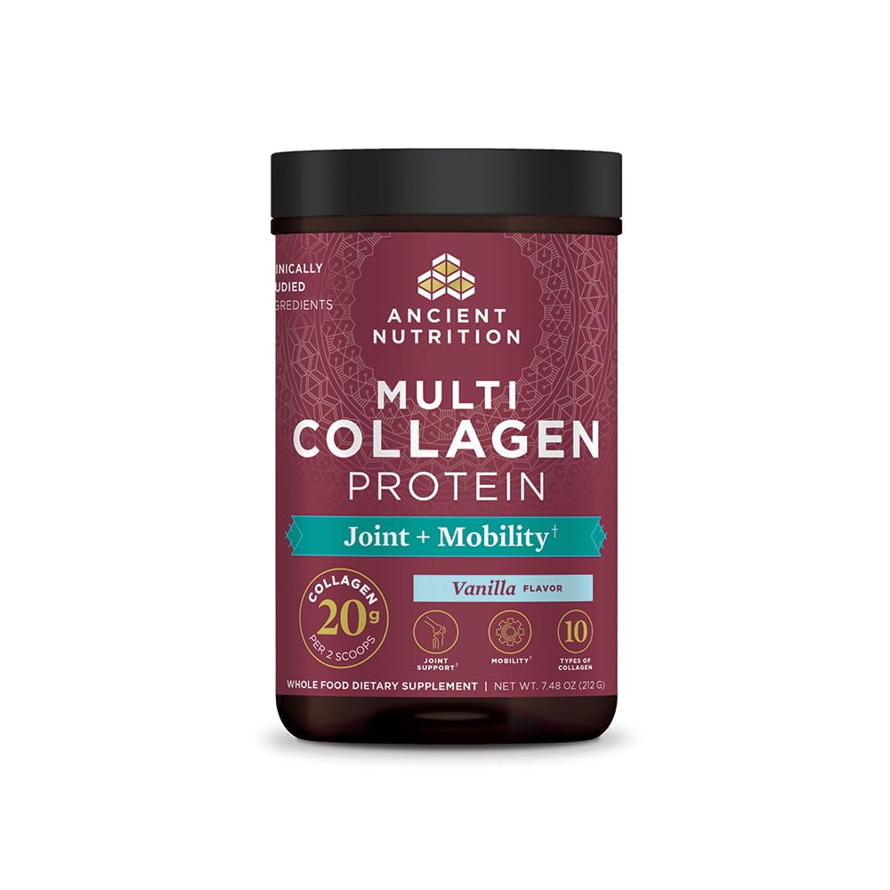 Proteína de polvo de cuello antiguo, junta de pólvora multi colágeno + movilidad, 20 servicios, suplemento conjunto con péptidos de colágeno hidrolizado para el entrenamiento posterior, 7.48oz