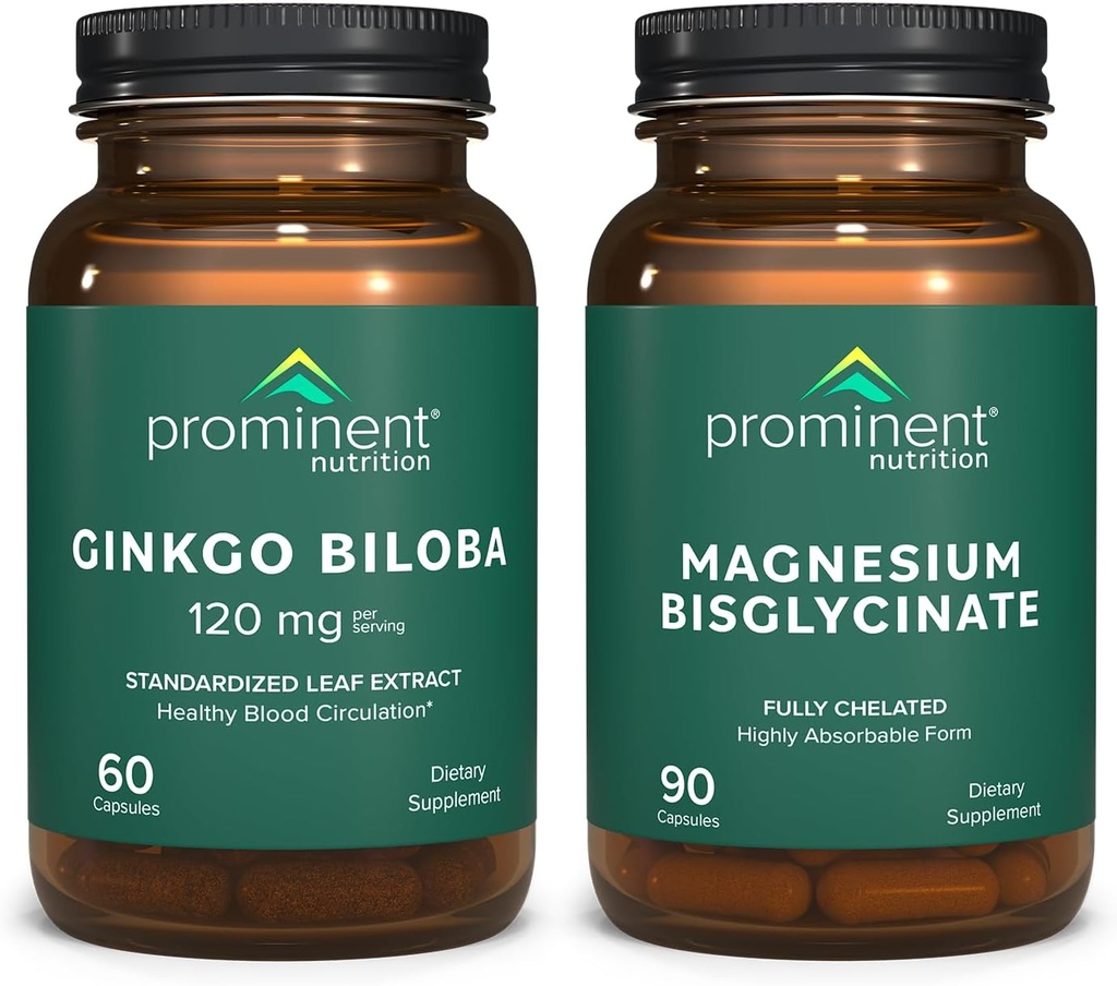 Prominent Nutrition Cognitive Health Support Bundle - Ginkgo Biloba Suplemento &amp; Magnesium Bisglycinate Suplemento