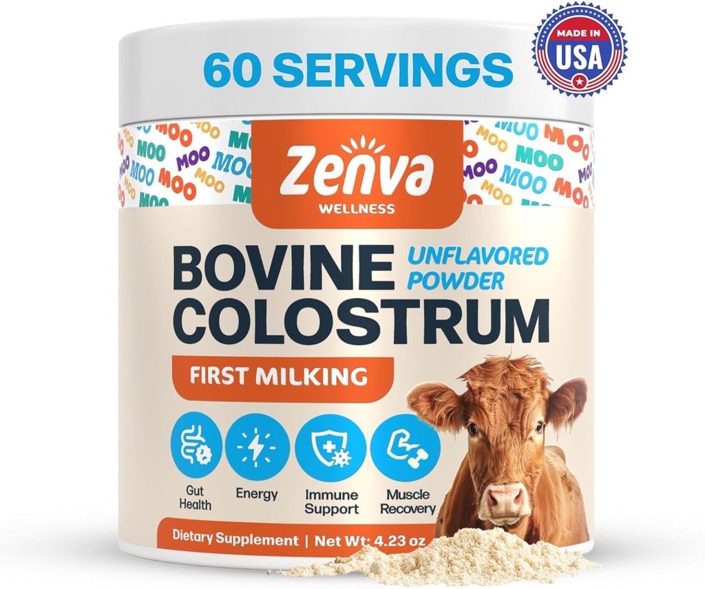Colostrum Suplemento Bovine Colostrum for Humans 100% Pure Grass Fed, Supergut Health & Immune Support, 50% IgG, Unflavored, Calostro Bovino para Adultos Organico 60 Servings Powder