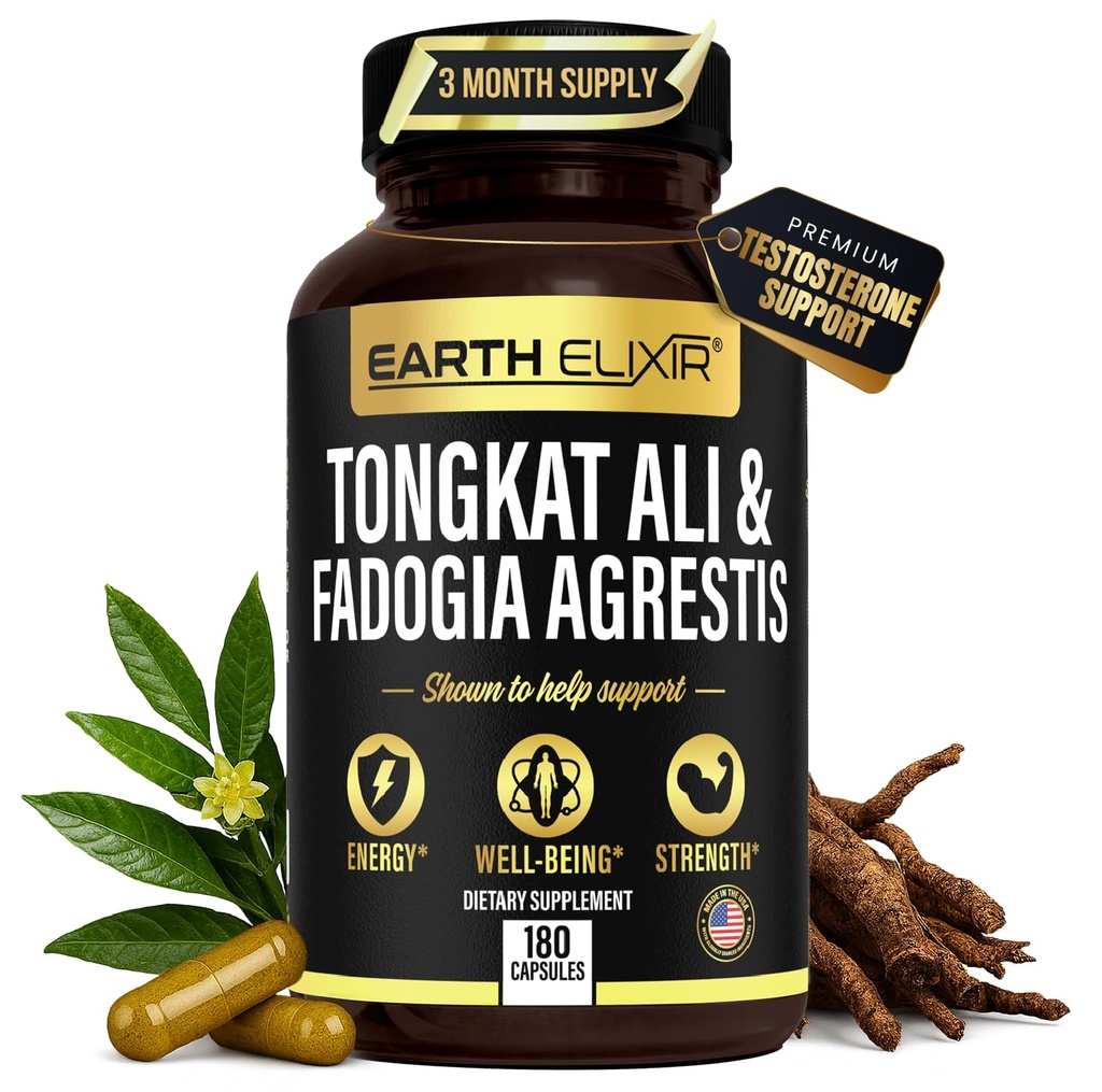 Elixir Fadogia Agrestis " Tongkat Ali for Men " Mujer - Suplemento de testosterona natural para hombres - Hecho en EE.UU. 3er partido testado - Fuerza, Energía " Vitality - Longjack - 3 meses de suministro