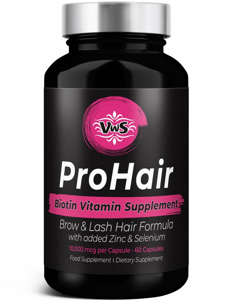 VWS Biotina 10,000 mcg Suplemento dietético w/Zinc &amp; Selenium para promover el crecimiento del cabello delgado, uñas más fuertes &amp; piel sana para mujeres y hombres, 60 cápsulas veganos