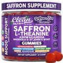 AuraZen Mood Support Saffron Gummies L-Theanine Ashwagandha Rhodiola St John's Wort Lions Mane GABA Vitamin D Magnesium Supplement | Calm Vegan Plant-Based Herbal Gummy By Clean Nutra