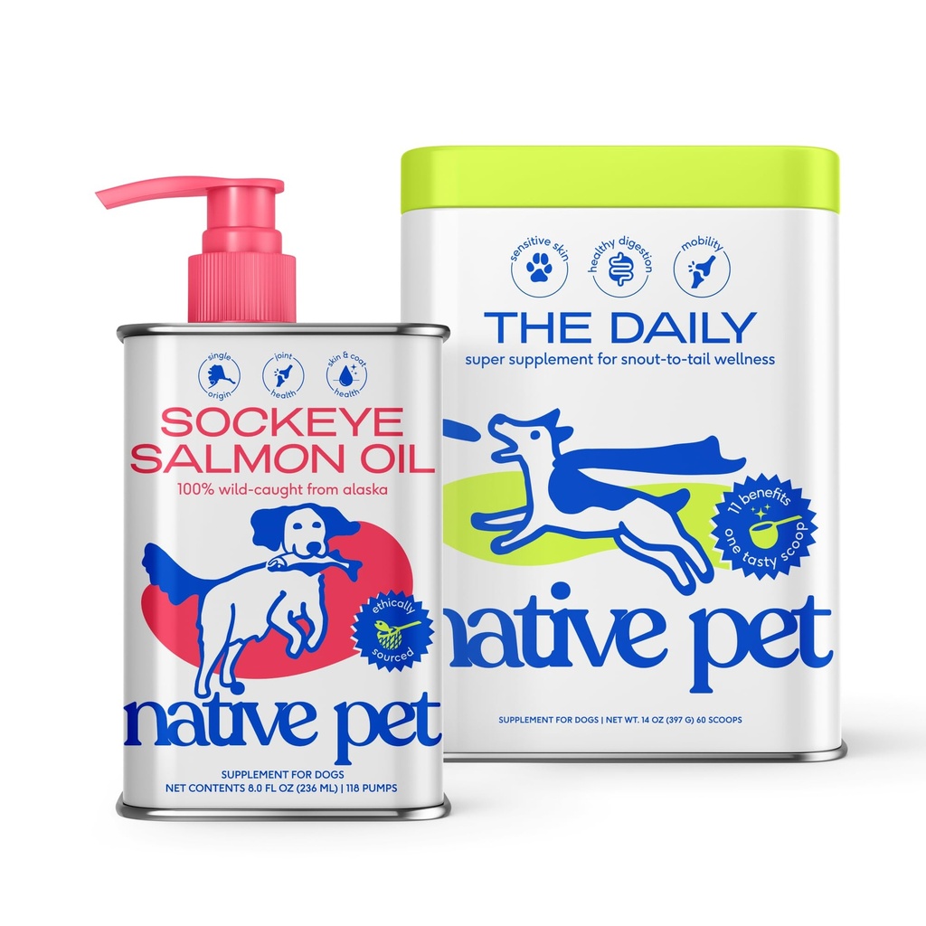 Mascotas nativas El suplemento diario del perro (60 escoceses) " Aceite de salmón para perros " gatos (8 Oz) - 11 en 1 Multivitamina " Pure Omega-3 Suplemento de aceite de pescado para piel " , Conjunto, Salud del corazón " Antiinflamatorio