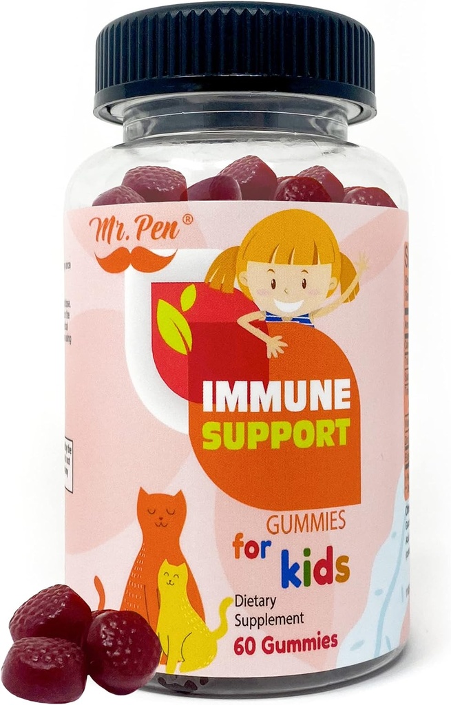 Mr. Pen Elderberry Vitamin C Zinc Gummies for Kids ← 60 Conteo Silencio 2 Mes de Suministro Silencio 4+ Años, Immune Support Gummies, Low Sugar, Non- GMO, Vegan, Gluten Free, Pectin Chews