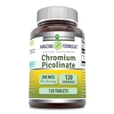Fórmulas asombrosas Chromium Picolinate Suplemento TENIDO 200 Mcg Por Serving TENIDO Tablets Silencio No-GMO TENIDO Gluten Free TEN Made in USA (120 Conde)