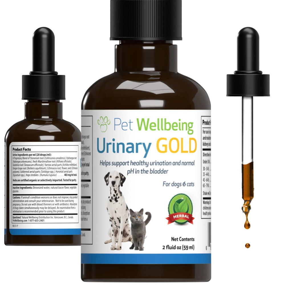 Pet Wellbeing Urinary Gold for Cats - Vet-Formulated Multi-Herb Urinary Tract Support - Feline Bladder Health &amp; Urinary System Wellness - Holistic Cat Supplement - Liquid Formula 2 oz (59ml)