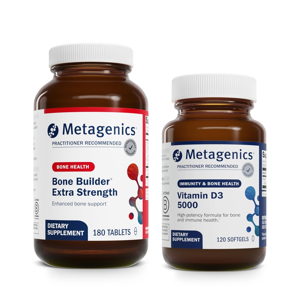 Metagenics Bundle - Bone Builder Extra Strength " D3 5000-180 Tablets of Bone Builder* - 20 Softgels of D3 5000 for Immune Support " Heart Health*