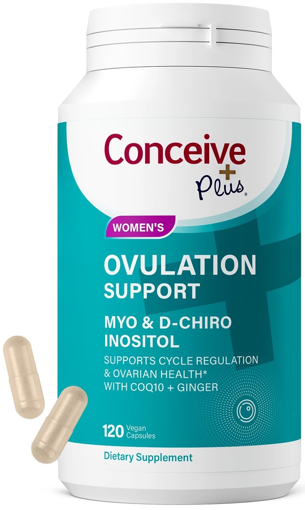 CONCEIVE PLUS Ovulation Support TEN Myo-Inositol & D-Chiro Inositol for Women Fertility ANTE PCOS Suplementos para la Salud Reproductiva Equilibrio hormonal para Mujeres ANTE COQ10, Ácido Fólico, Ginger  habit 30 Day Supply