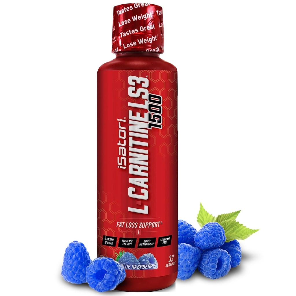 iSatori L-Carnitine LS3 1500, Triple-Blend Liquid L Carnitine Suplemento, con Acetyl & Tartrate, Stimulant Free Energy, Low Calories, Sugar o Gluten, Keto-Friendly, Blue Raspberry (32 Servings)
