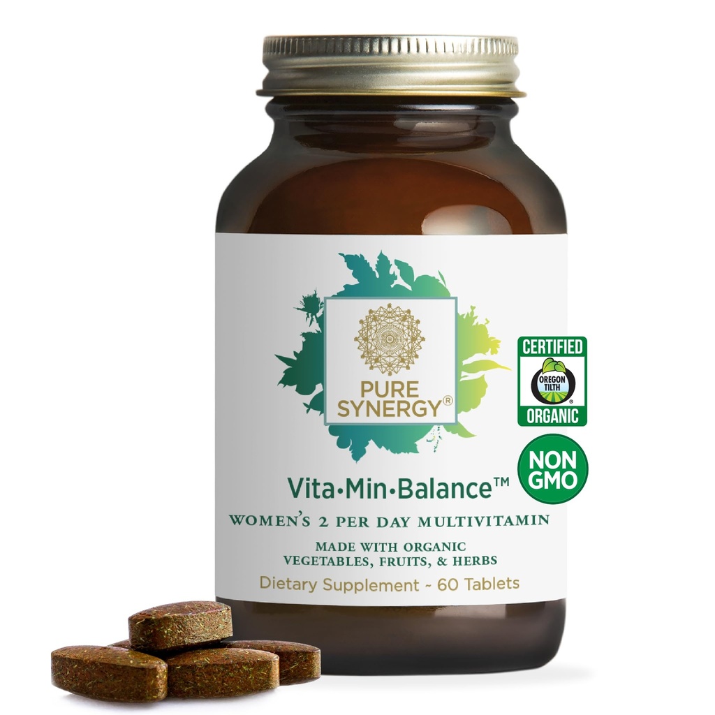 PURE SYNERGY Vita·Min·Balance  sometida Multivitamin for Women with Iron peru Women’s Daily Multivitamin Made with Organic Whole Foods ← for Balanced Energy and Stress Support (60 Tablets)