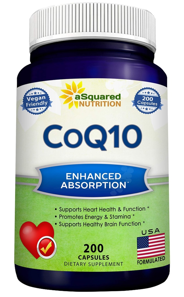aSquared Nutrition CoQ10 (400mg Max Strength, 200 Capsules) - Alta Absorción Vegan Coenzyme Q10 Powder - Ubiquinone Supplement Pills, Extra Antioxidante CO Q-10 Enzyme Vitamin Tablets, Coq 10 400 mg