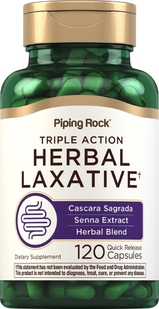 Piping Rock Herbal Laxative Capsules Silencio 120 Conde ← Triple Acción Suplemento Blend con Cascara Sagrada y Senna Extract ANTE No GMO, Gluten Free