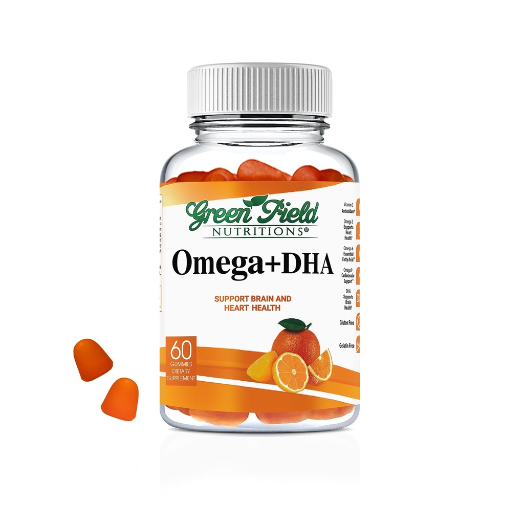 Greenfield Nutritions Halal Omega 3 Chewable Gummies with DHA for Adults - 60 Gummy Halal Vitaminas, Supports Brain, Heart and Immune System - Vegan, Non-GMO Gluten-Free Gelatin-Free