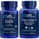 Extensión de la vida Super Ubiquinol Coq10, 100 Mg, 60 Softgels ← Super Omega-3 Epa/dha Fish Oil, 120 Softgels ¦ Heart " Brain Health Supplements, Inflammation Management, Anti-Aging Support.