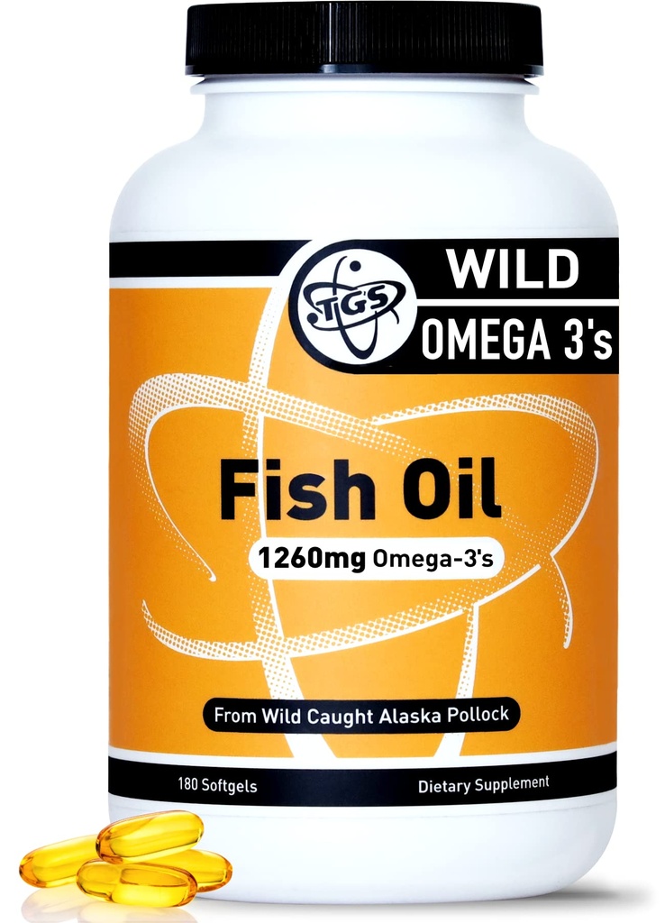 TGS Triple Strength Omega 3 Fish Oil Supplement - 1260mg EPA DHA for Men &amp; Women - Burpless, Omega Puro 3 Fatty Acids from Wild Alaska Pollock in Triglyceride Form - 180 Capsules, 90 Servings