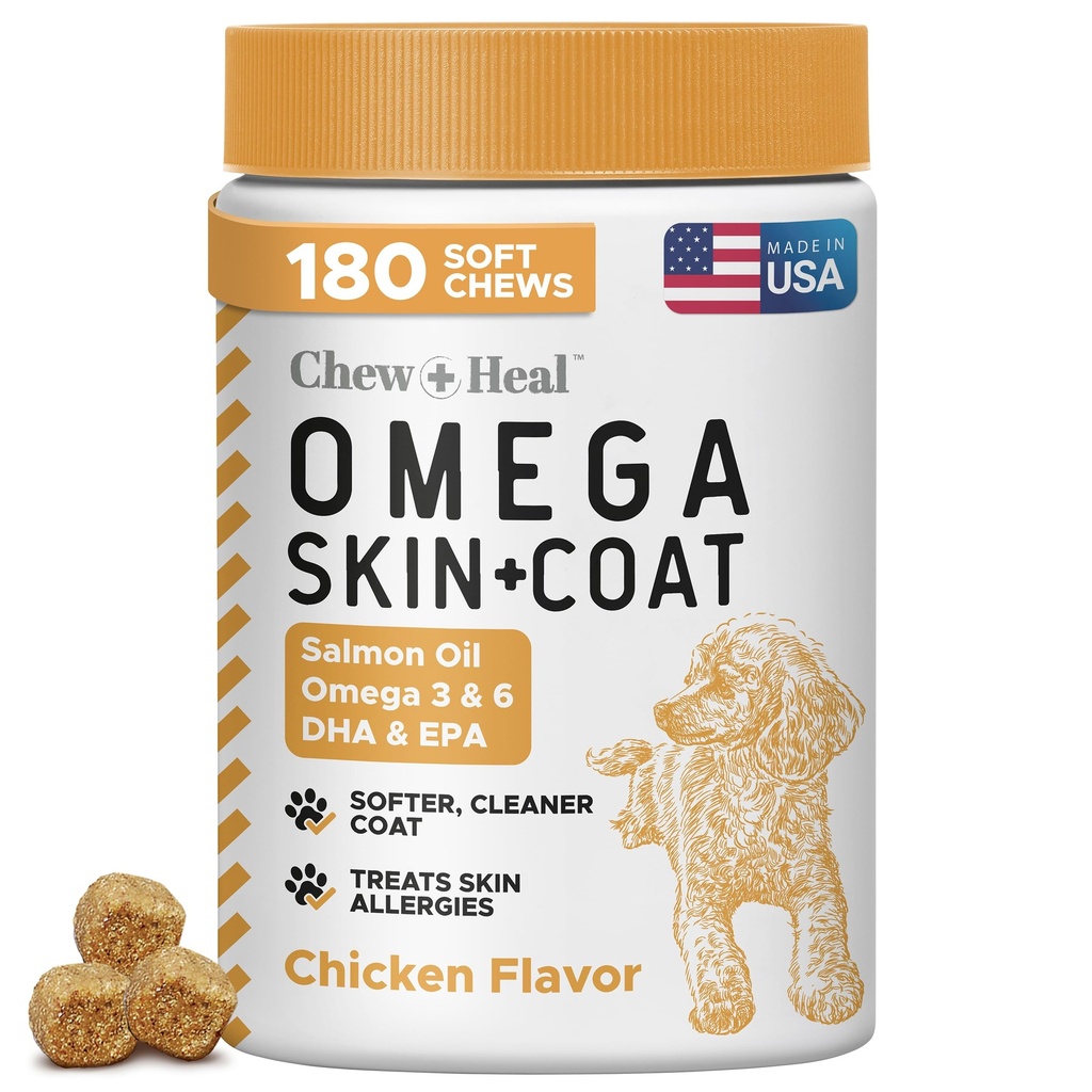 Petróleo de Salmón para Perros - 180 Tráteres de Aceite de Aceite de Pez para la Piel y la Carne de Acidos Gordos, Omega 3 y 6, Vitaminas, Antioxidantes y Minerales - Made in USA