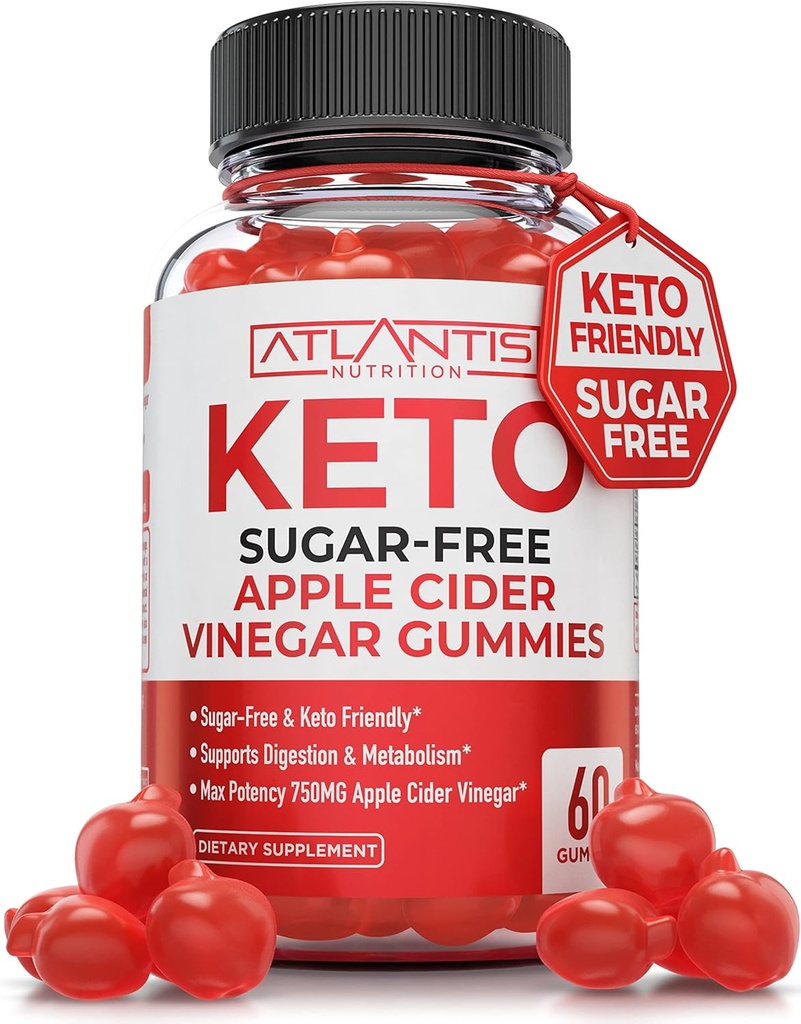 Atlantis Nutrición sin azúcar Keto ACV Gummies for Weight Loss - Apple Cider Vinegar Gummies Formulado con 750MG ACV Por Serving - Supports Digestion, Weight Loss, Detox &amp; Cleansing - 60 Condes