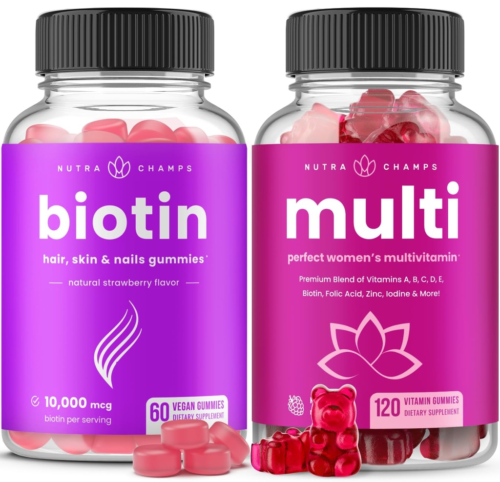 NutraChamps Biotin Gummies y Mujeres Gummies Multivitamin