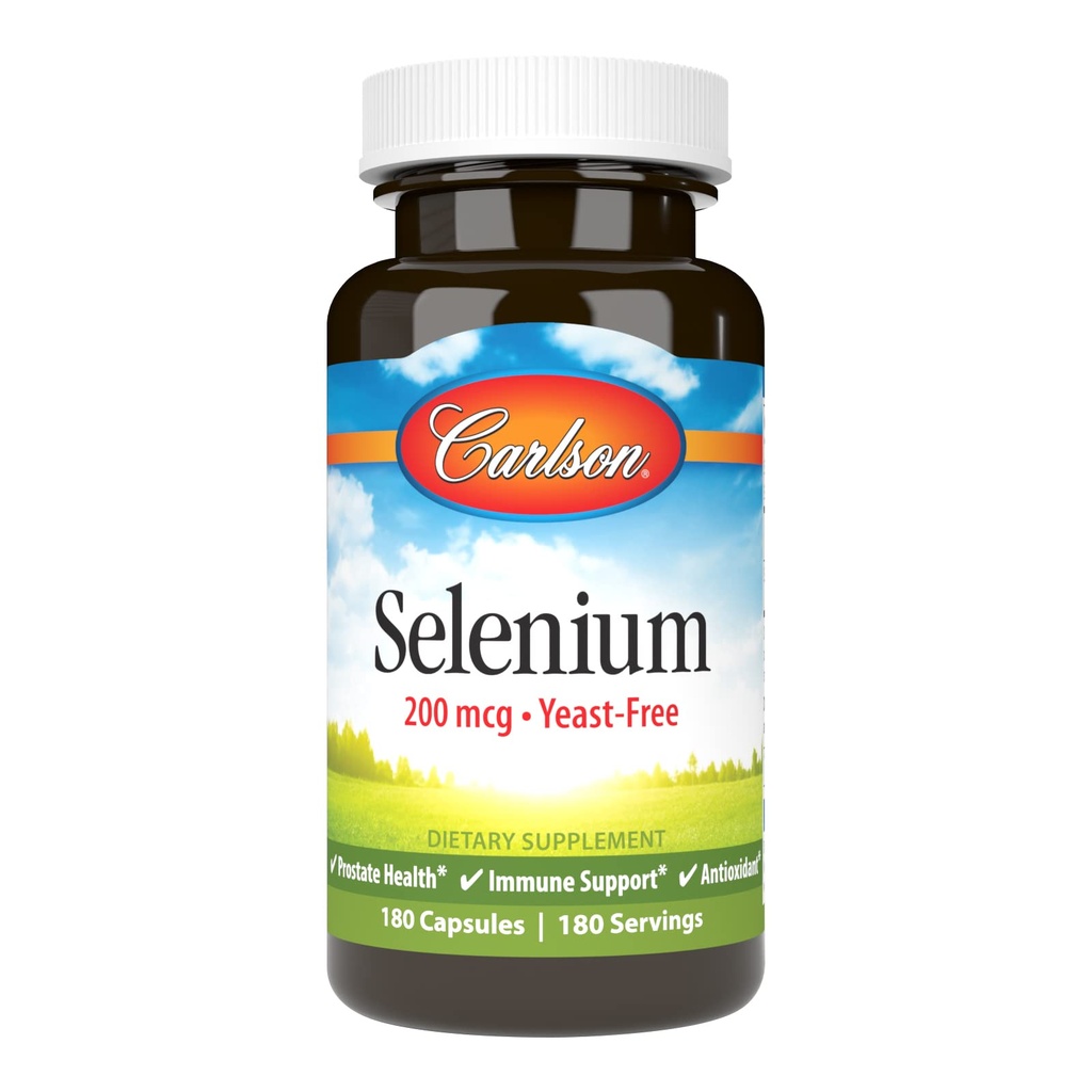 Carlson - Selenium, 200 mcg Yeast-Free, Prostate Health &amp; Immune Support, Antioxidant, 180 cápsulas