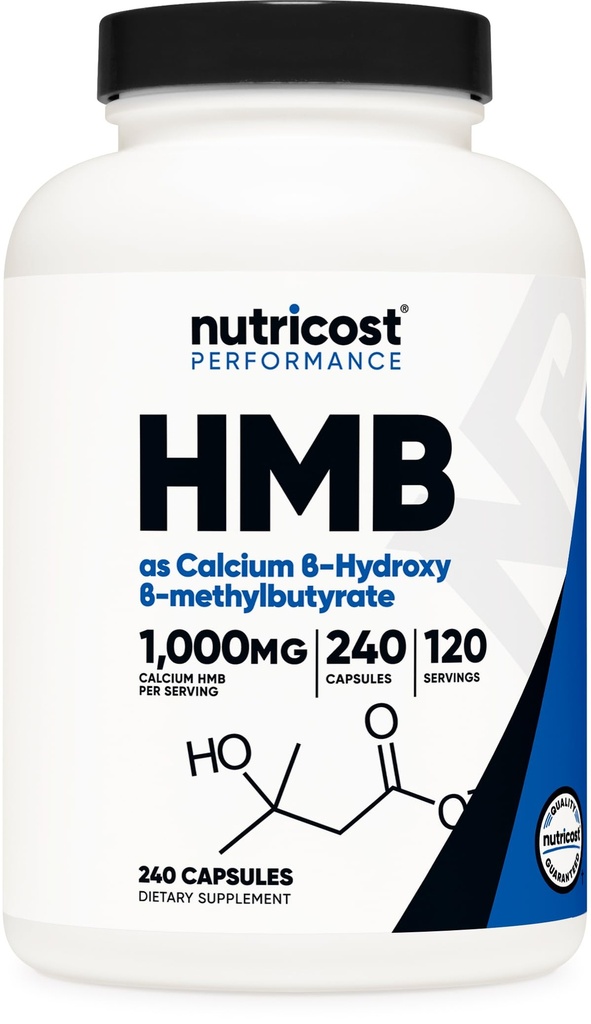 Nutricost HMB (Beta-Hydroxy Beta-Methylbutyrate) 1000mg (240 Capsules) - 500mg Por Capsule, 120 Servings - Gluten Free and Non-GMO