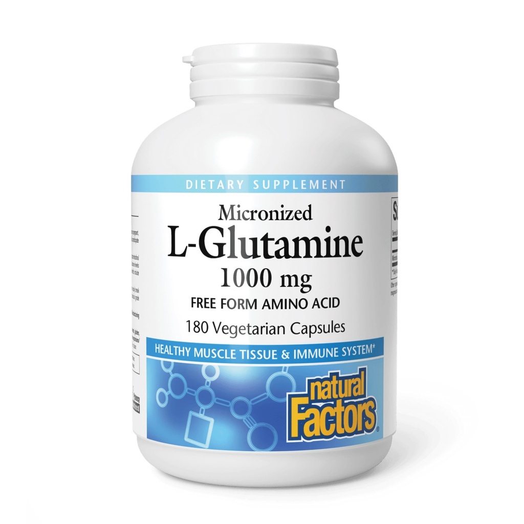 Factores naturales, micronizada L-Glutamina 1000 mg, soporta músculos y función inmunitaria, 180 cápsulas
