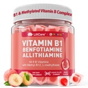Vitamina B1 &amp; Metillated Vitamin B Complex Gummies - Todas las vitaminas B, Benfotiamine, Thiamine & Inositol, Methylated B1 B2 B6 Multivitaminas, L-methylfolate, Methyl B12 para Nerve Cognition Energy, 60 Cts