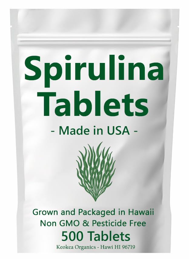 Spirulina Tablets - Made in USA - 500 Tablets - Grown in Hawaii - Non GMO &amp; Pesticide Free