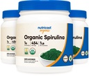 Nutricost Organic Spirulina Powder Unflavored, 1LB Container for 454 Servings (3 Bottles) - Vegan, GMO Free y Gluten Free