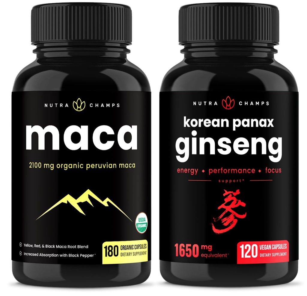 NutraChamps Maca Root Capsules y Korean Ginseng Capsules 2 Pack Bundle