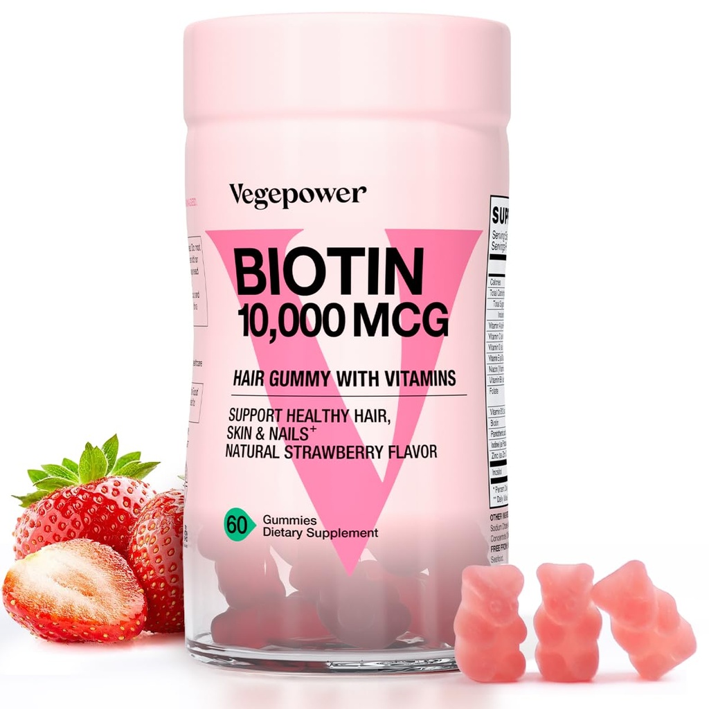 Biotin Gummies for Hair Growth 10000mcg - Vegan Biotin Vitaminas soporta el cabello saludable, la piel y las uñas, Hair Vitamin Gummy for Women &amp; Men - Non-GMO, Chewable Suplemento