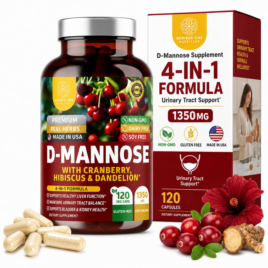 Número 1 Nutrición Premium D Mannose Suplemento para Mujeres y Hombres [Max Strength, 1350MG] Natural D-Mannose with Cranberry, Hibiscus and Dandelion for Urinary Tract Health, 120 Conde