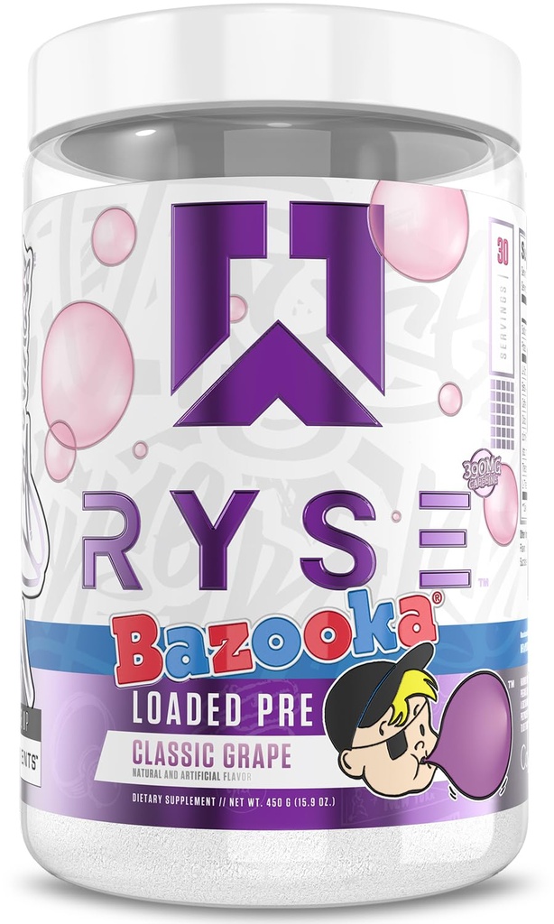 RYSE Cargado Pre Workout Powder - Bazooka Grape - Daily Pre-Workout for Men &amp; Women with 390mg Caffeine, Beta Alanine, and Citrulline for Pump, Focus, and Energy - 30 Servings